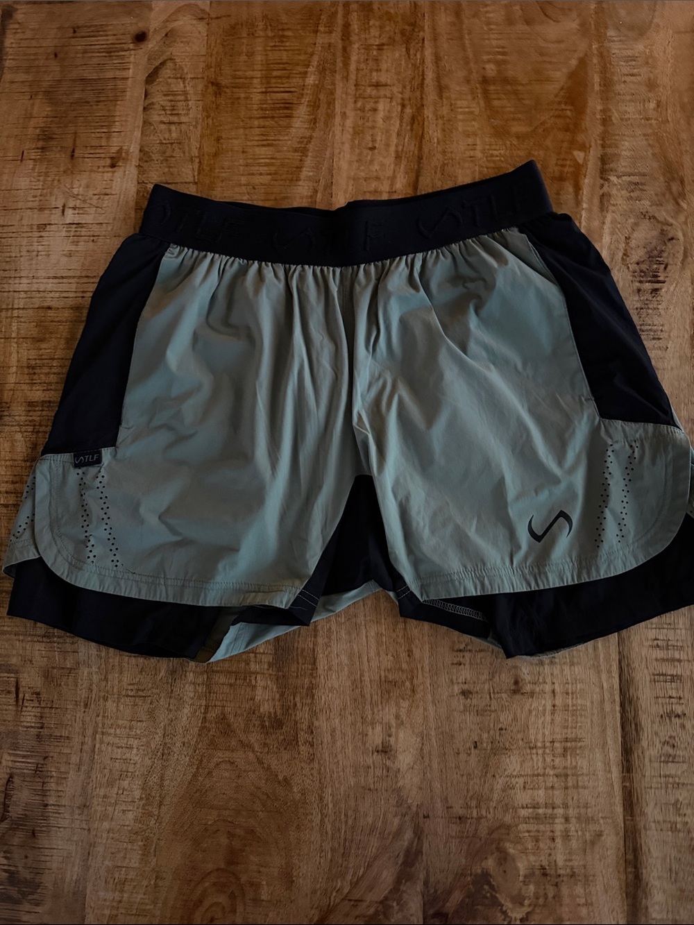 Men's Two-Tone Athletic Running Shorts - Slate and Black